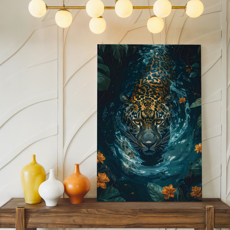 Léopard dans la rivière Jungle, H 9 po x l 12 po
