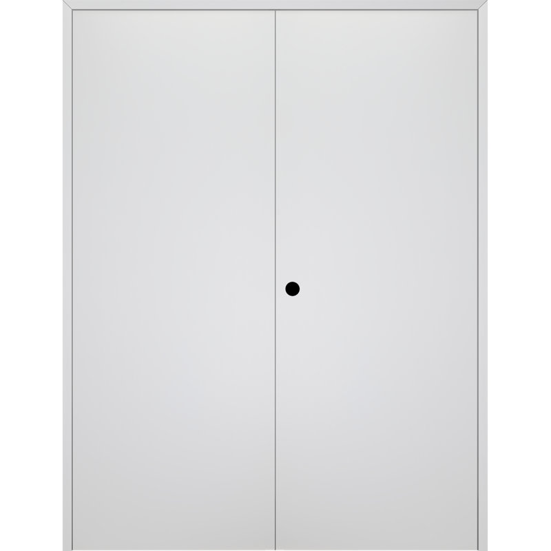Porte intérieure pré-suspendue en bois composite poli blanc Smart Hand 72 po x 80 po Smart Pro, L 59,5 po x H 79,38 po