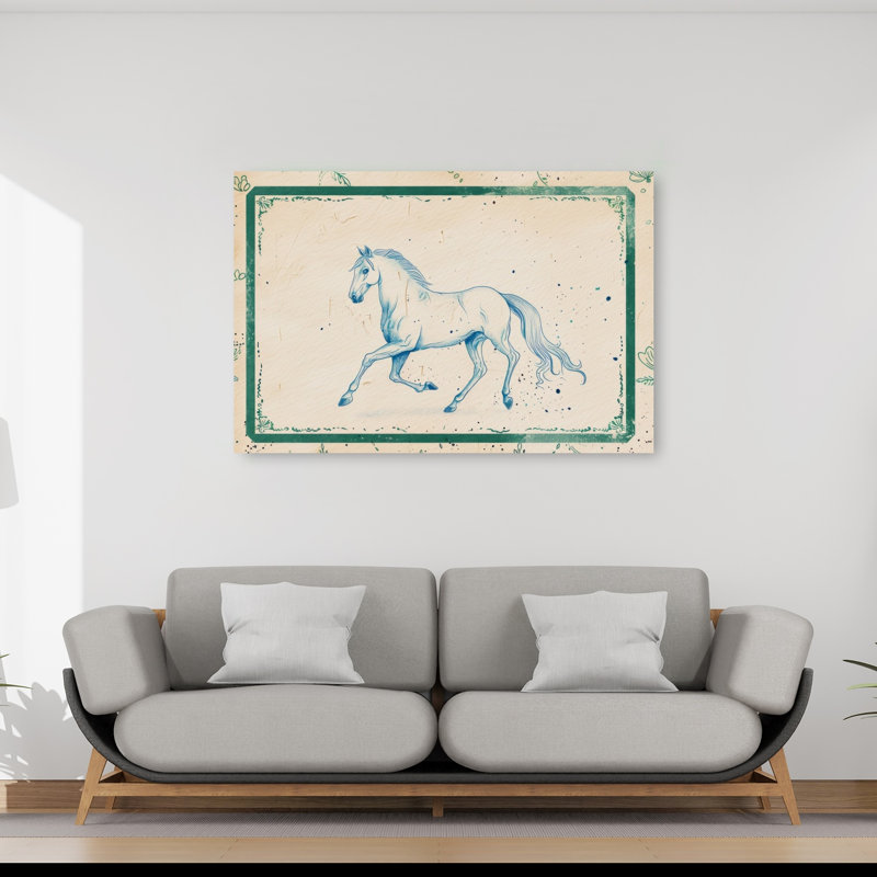 Croquis de cheval bleu élégant, H 40 po x l 60 po