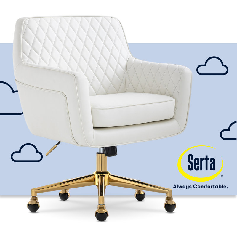 Chaise de bureau Serta Ashleigh, Cuir reconstitué blanc, Doré