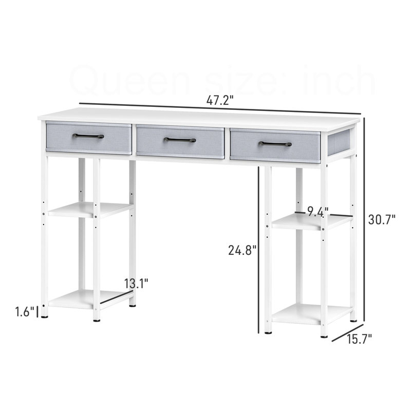 Bureau d'écriture avec tiroirs en tissu, Blanc