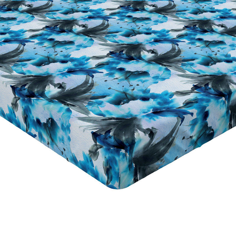 Drap-housse Ambesonne, Blanc, bleu doux / floral, Drap-housse simple TG