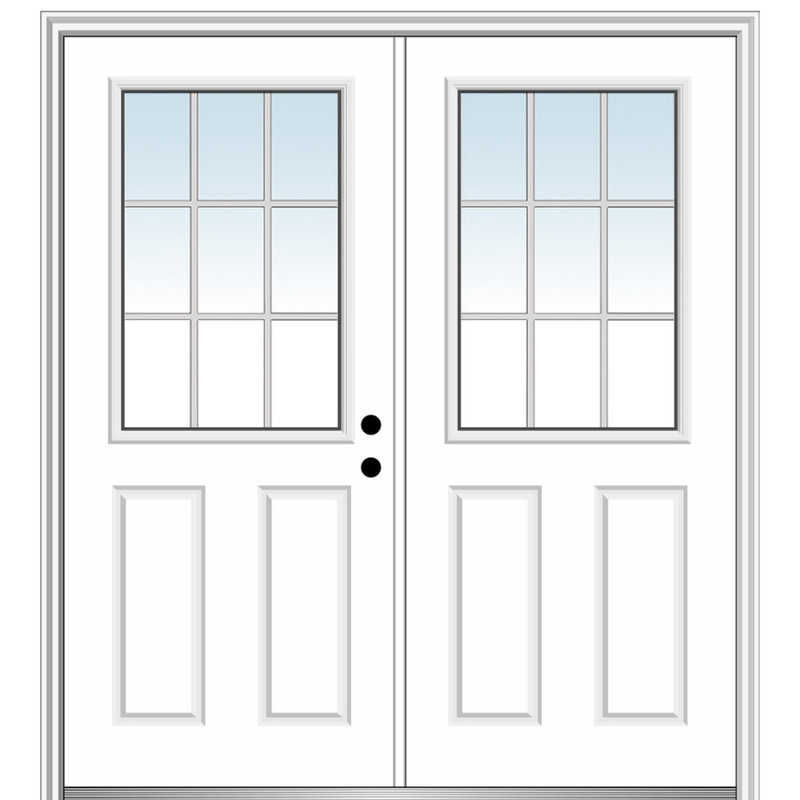 Internal Grilles Primed Fibreglass Prehung Front Entry Doors, Left Hand/Inswing, 80" H x 64" W x 1.75" D, Brilliant White