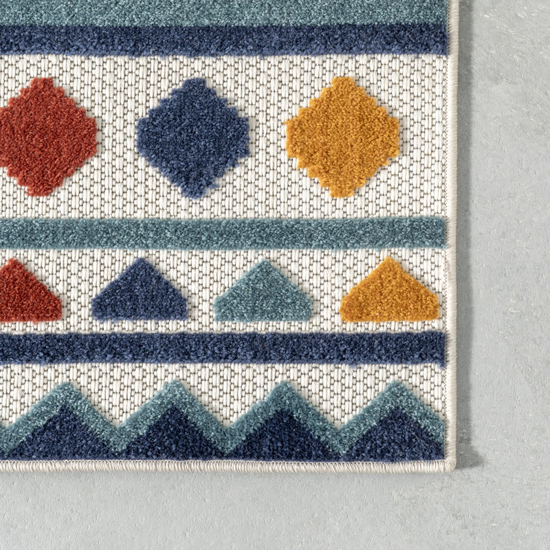 Tapis intérieur / extérieur bleu / jaune Weatherby Ikat, Tapis de couloir 2 pi 6 po x 8 pi