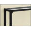 Console étroite avec plateau en verre trempé transparent et structure en métal noir pour les entrées et les canapés