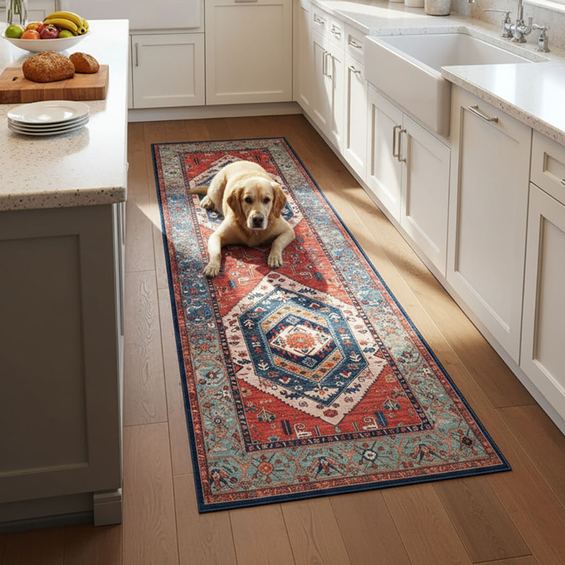 Rust Kitchen Runner Rug Washable Non-Slip, 2'x 5' (Runner)
