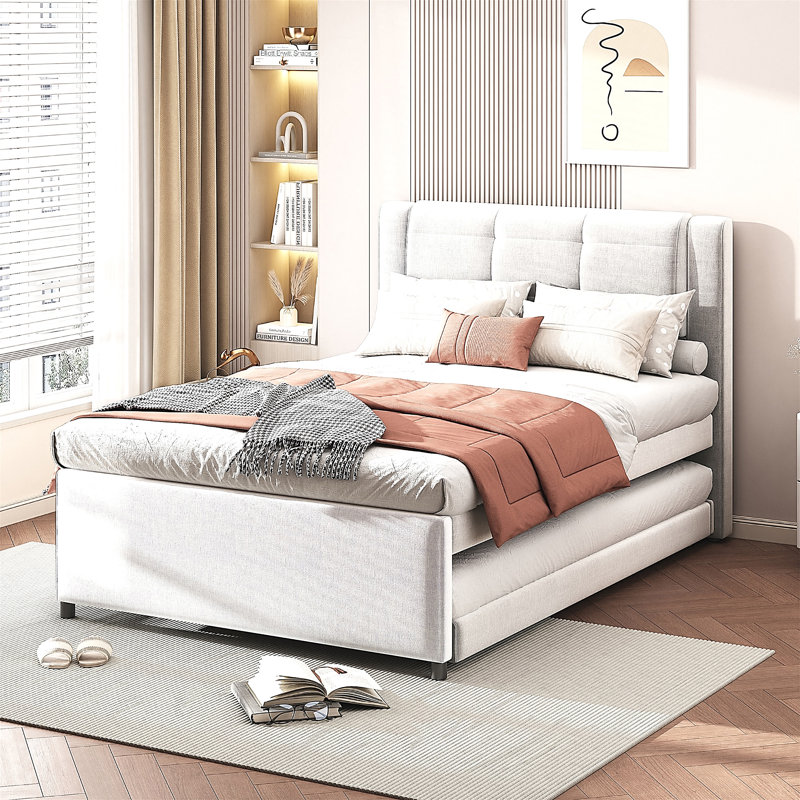 Lit plateforme double avec lit gigogne