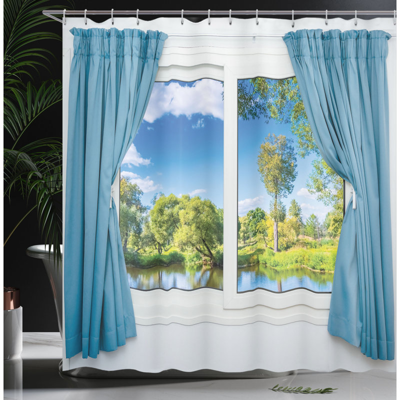 Shower Curtain with Hooks Included, 69" H x 105" W