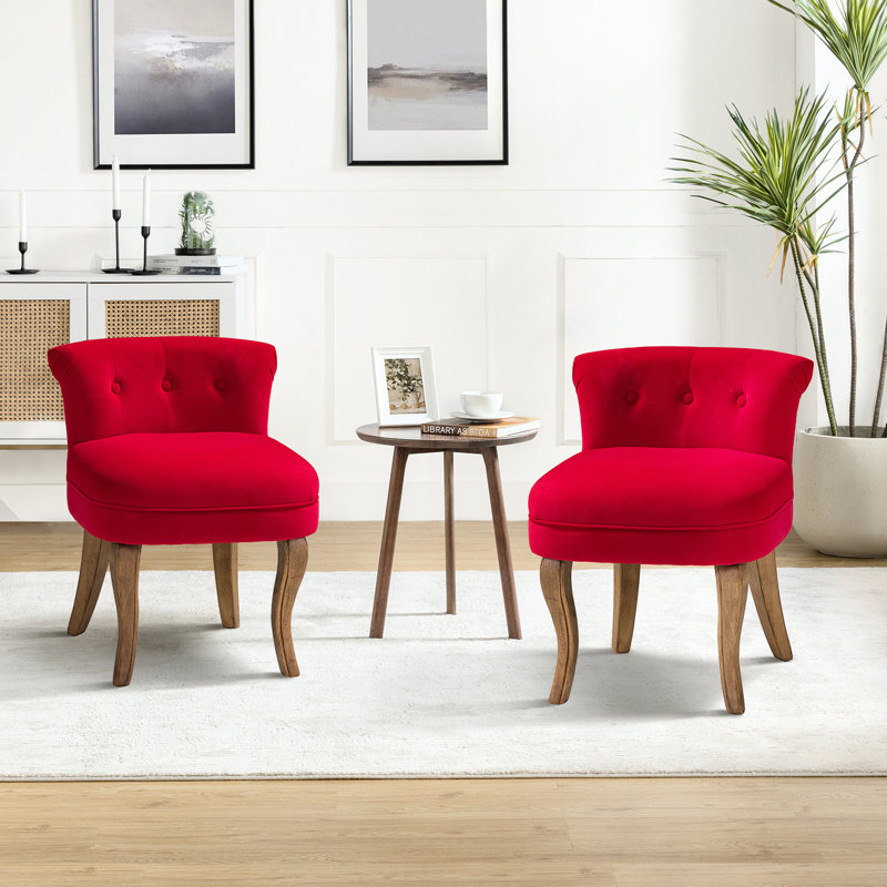 Modern Tufted Velvet Side Chair with Solid Wood Legs, Red Velvet