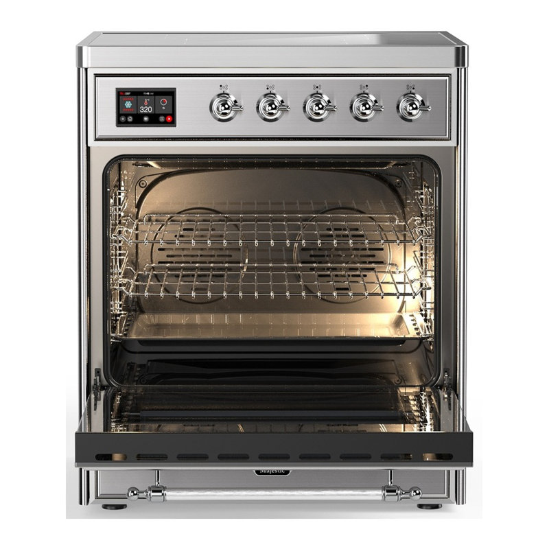 Cuisinière à induction ILVE Majestic III Series 30 po avec 4 éléments à induction (porte en verre), Acier Inoxydable