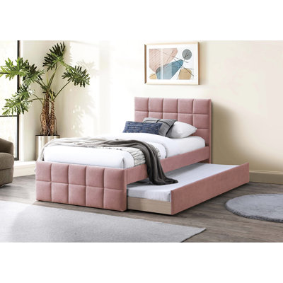 Lit contemporain avec tête de lit et lit gigogne rembourrés roses pour la décoration de chambre à coucher