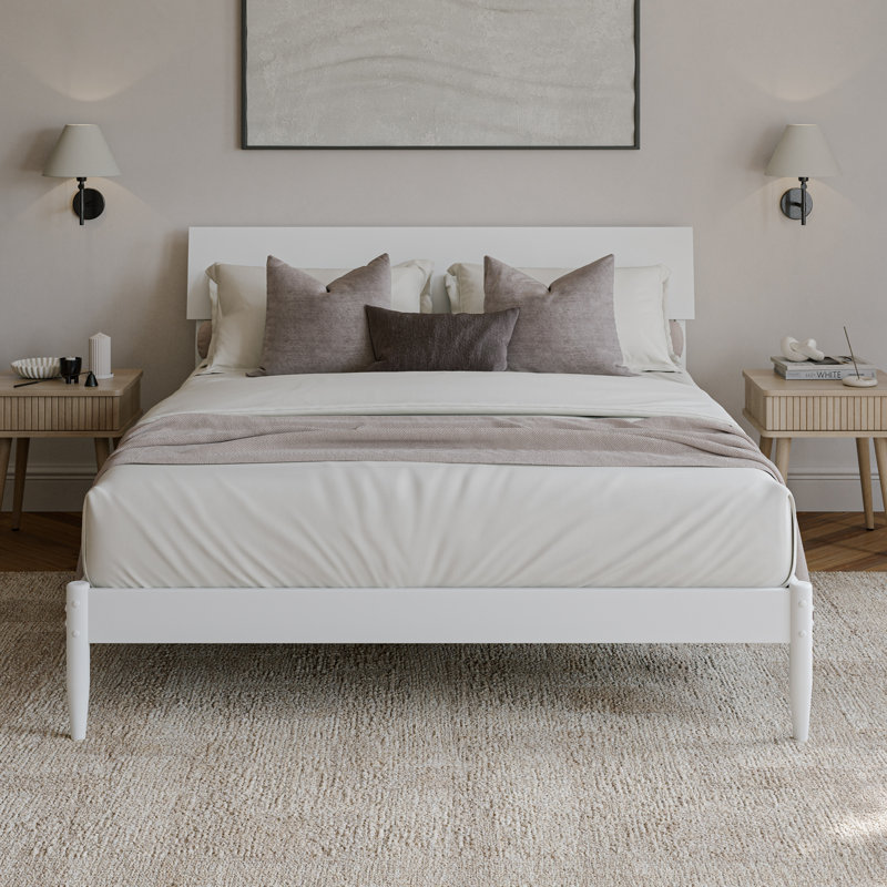 Lit plateforme avec tête de lit ajustable Bradford, White, Queen