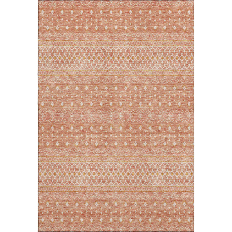 Premium Machine Washable Prisco Salmon Rug, Rectangle 3' x 5'