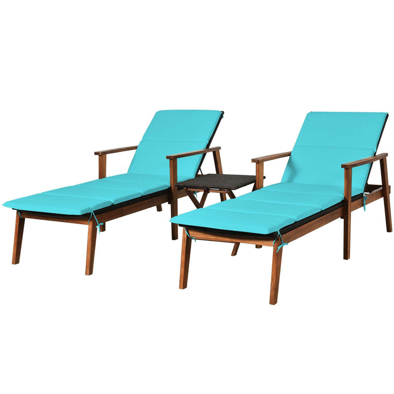 Ensemble de chaises longues en rotin 3 pièces avec table pliante Protable
