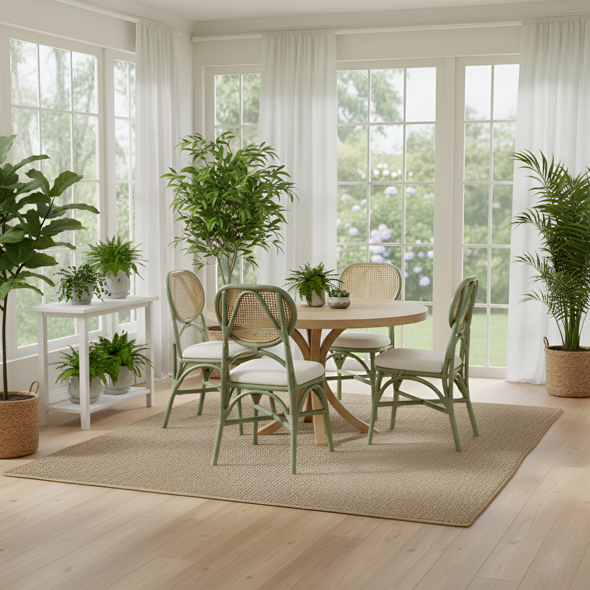 Aileen Rattan Dining Chair, Green