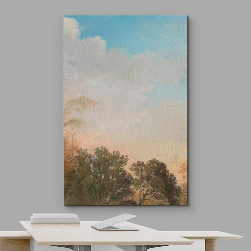 Nuage éclatant, coucher de soleil, ciel, forêt, arbres, nature, paysage, art moderne, décor minimaliste, rustique