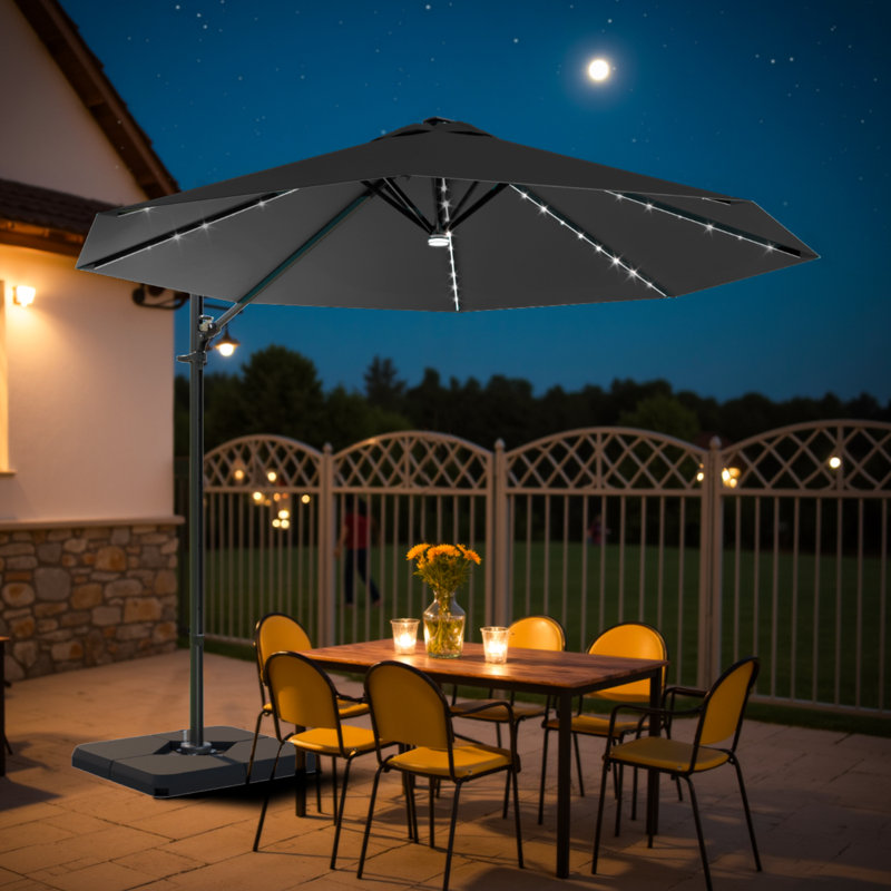 Parasol en porte-à-faux avec base 116,1 "X 116,1", Noir