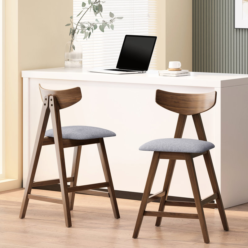 2 tabourets de comptoir gris foncé - rembourrés, 2 tabourets en bois d'hévéa