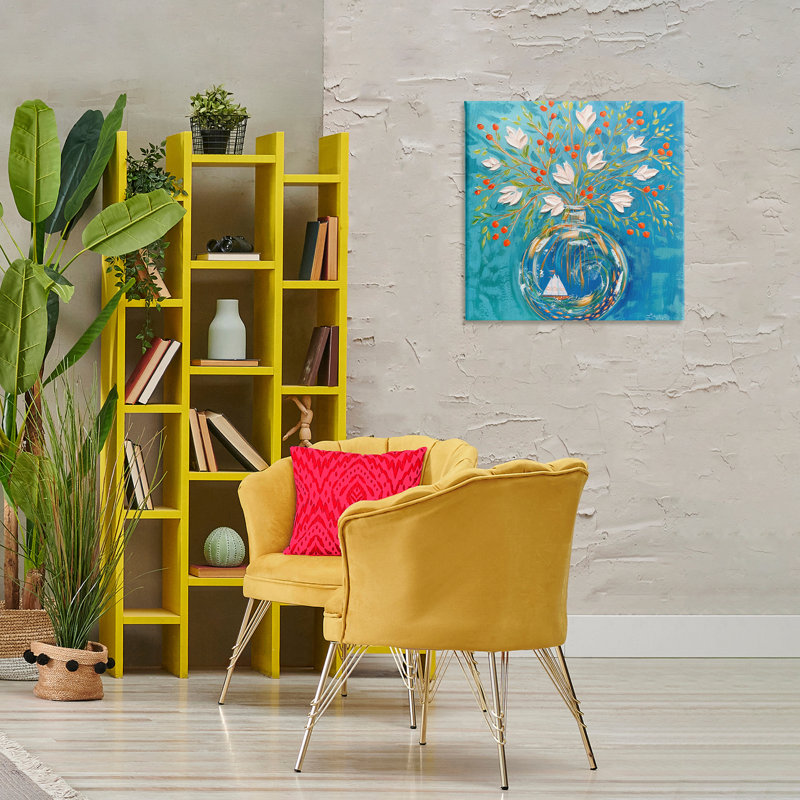  Art mural sur toile Vase, bateau à voile, par Estelle Grengs, H 24 po x l 24 po