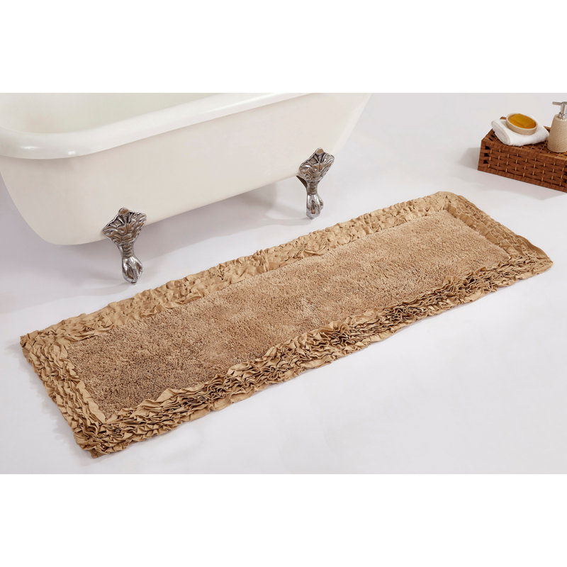 Aveliss 100% Cotton Tufted Bath Rug, Ultra Soft & Absorbent, Spray Latex Backing, Luxurious Ruffle Border, 20" x 60" Runner, Beige