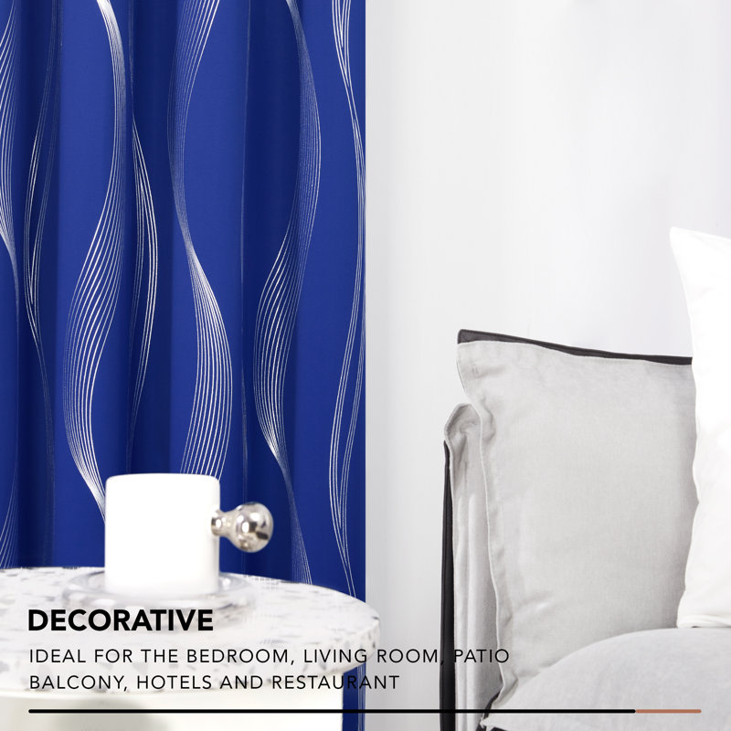 Spurgh Sliver Wave Foil Print Blackout Thermal Grommet Curtain Panels (Set of 2), 42" W x 54" L, Royal Blue