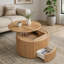 Table basse ronde à plateau relevable, table d'appoint moderne en bois cannelé avec rangement caché pour le salon-1528239542