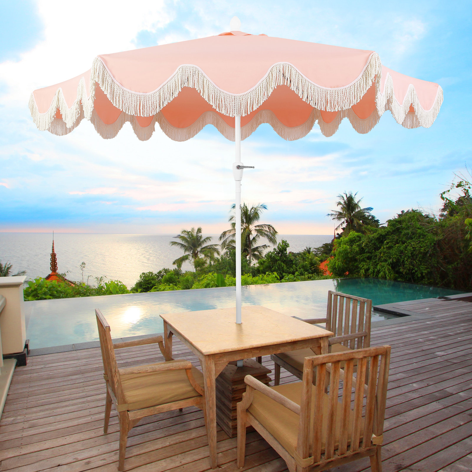Teretha 9' Market Umbrella, Coral Pink, White