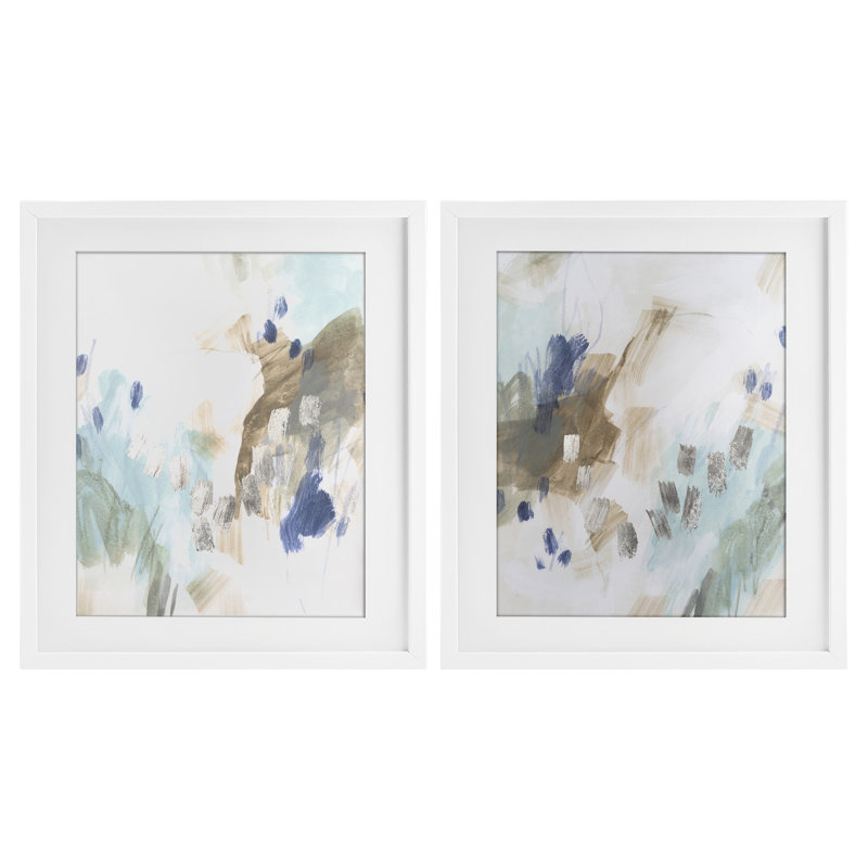 Crystalline Plaster Abstract 2pc Framed Print Under Glass Set, design by June Erica Vess, 16" H x 13" W, Coastal White Frame