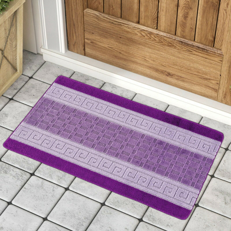 Mariam Non-Slip Striped Indoor Doormat, Purple, Rectangle 150 x 120cm