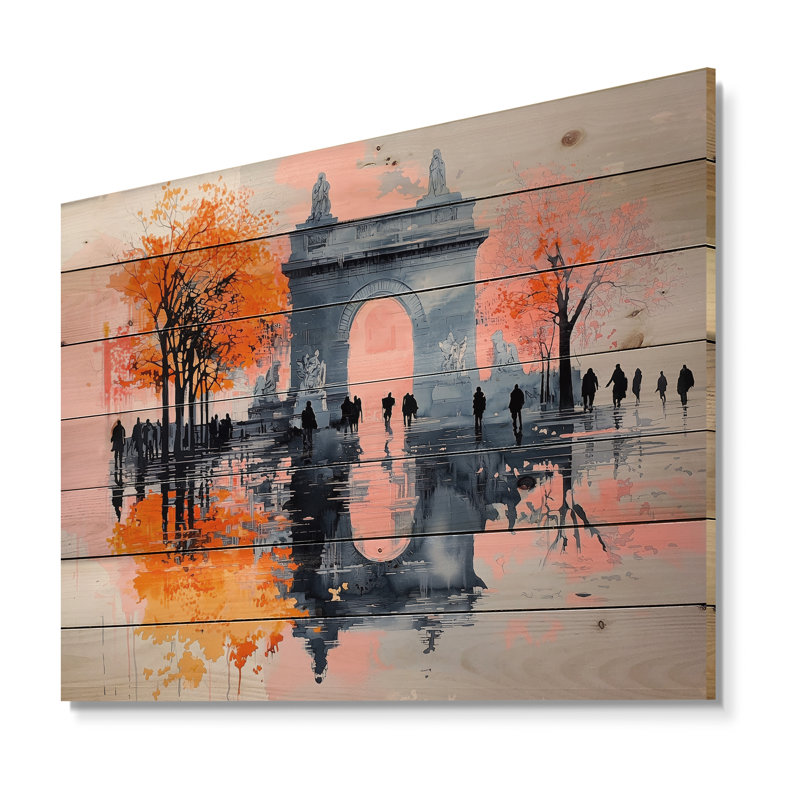 Abstrait Arc de Triomphe à Paris I - Art mural traditionnel sur bois de pin naturel, H 34 po x l 44 po