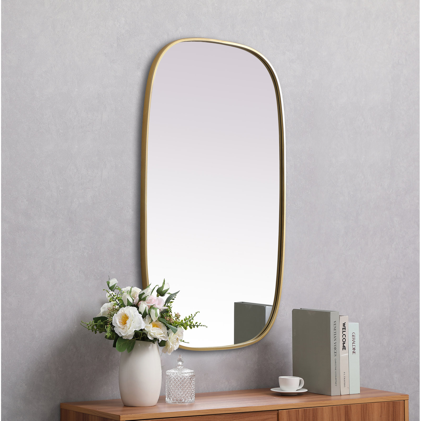 Sabine Metal Curved Oval Wall Mirror, Brass, 40" x 24"