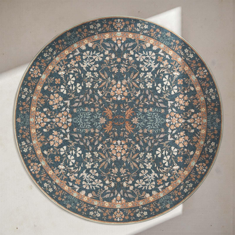 Floral Machine Washable Area Rug, Round 7'