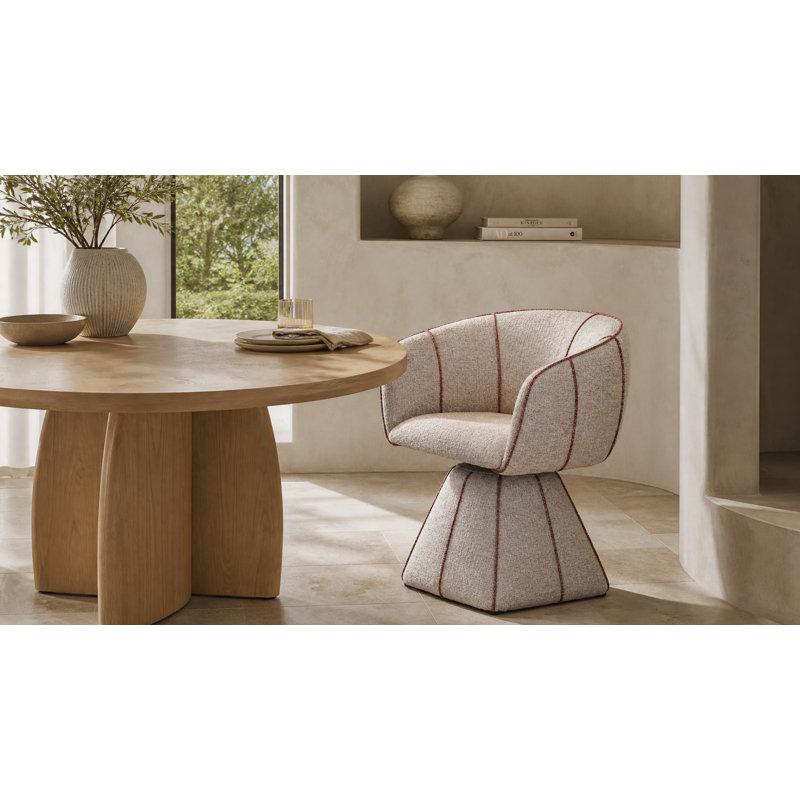 Chaise de salle à manger pivotante moderne avec base à retour automatique 360 °, tissu beige / gris, Beige/Red