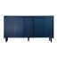 Armoire de cuisine 55 po avec portes en verre, 2 tiroirs bleus, buffet élégant, tiroirs et compartiments ouverts, rangement-4145637
