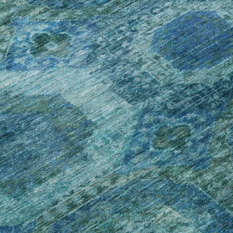 Machine Washable Indoor/Outdoor Xhevrie Blue Rug, Rectangle 9' x 12'