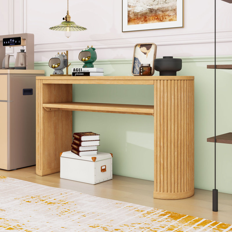 Farmhouse Console Table with Open Shelf, Natural