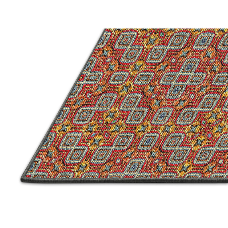 Tapis rouge / bleu à motif géométrique Clayford, Rectangle 5 pi x 7 pi