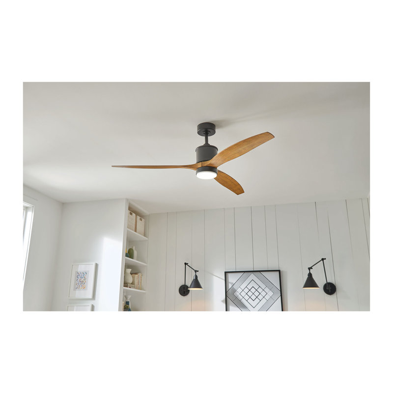 Ventilateur de plafond à hélice à 3 pales de 60 po avec commande murale et ensemble d'éclairage inclus Hover, Noir mat