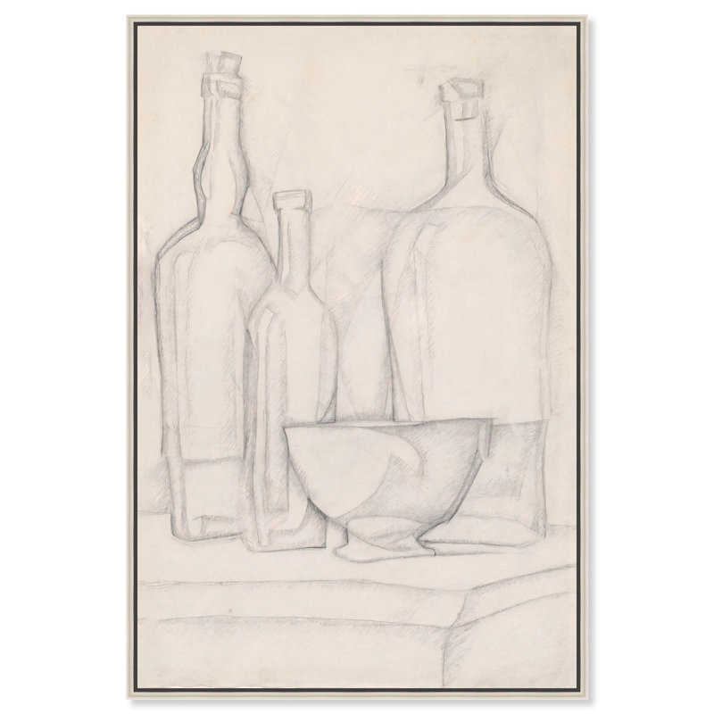«Bottles and Bowl Canvas Farmhouse Floral Art» par Art Remedy, Cadre argenté, H 16 po x l 11 po