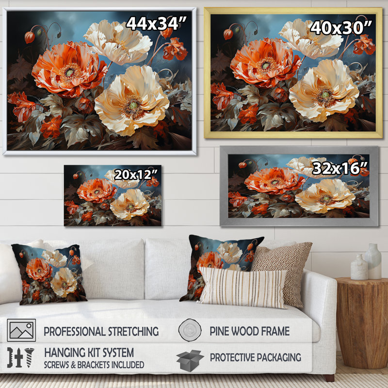 Vivid Poppy Moments III - Décoration murale coquelicots, Cadre flottant blanc, H 24 po x l 32 po
