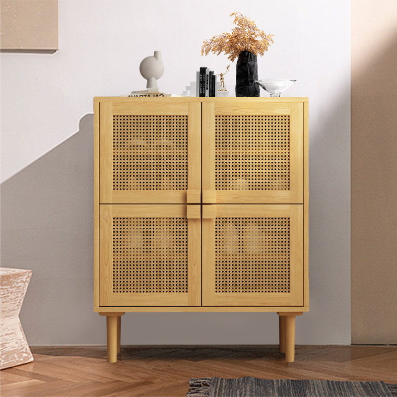 18 Pair Shoe Storage Cabinet, Natural Wood