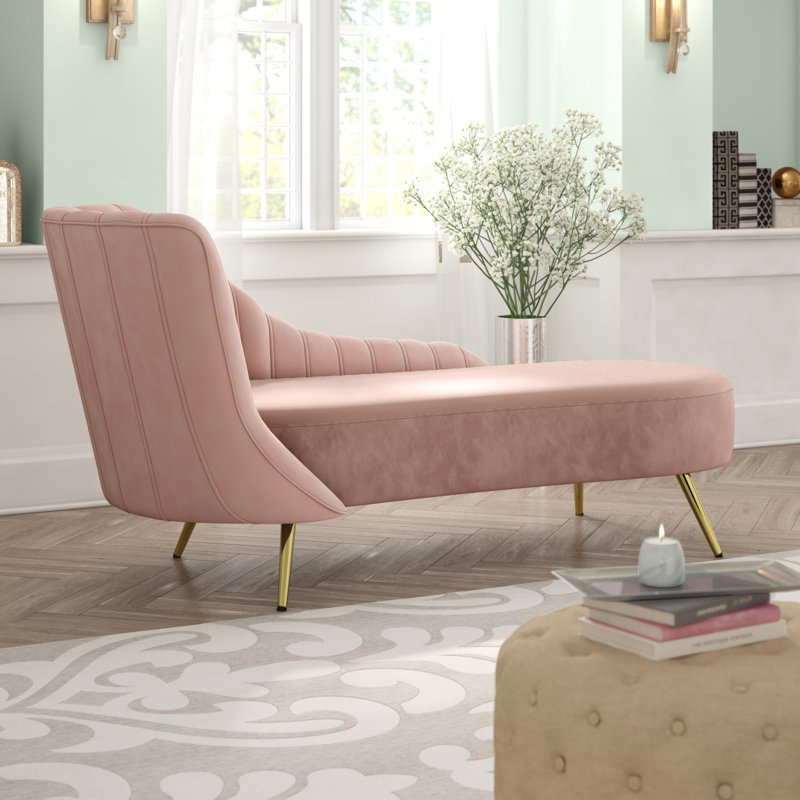 Chaise longue en velours Margo, Velours rose