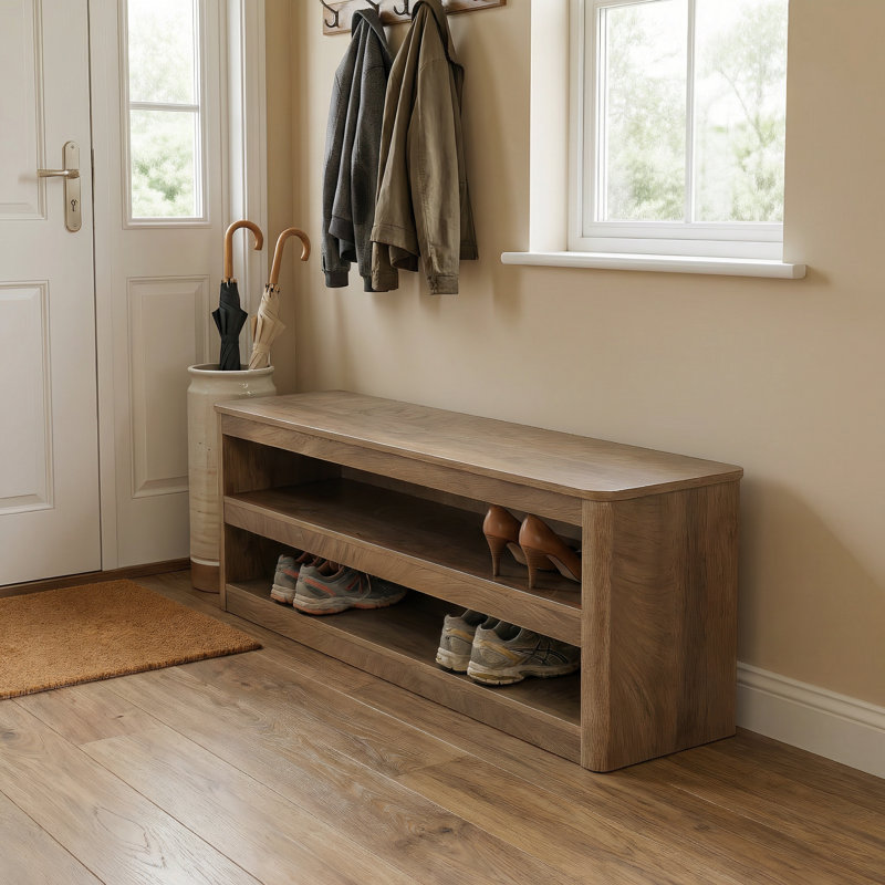 Banc de rangement 55 po, banc de rangement ouvert à 3 niveaux pour chaussures