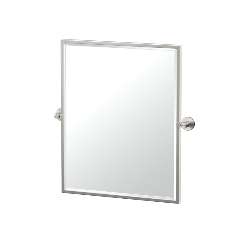 Miroir de salle de bain mural Reveal Miroir pivotant (inclinable) et biseauté, Nickel satiné, 25 po x 23,63 po