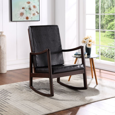 Chaise berçante en cuir synthétique brun foncé avec bordure - accents relaxants pour une touche d'élégance