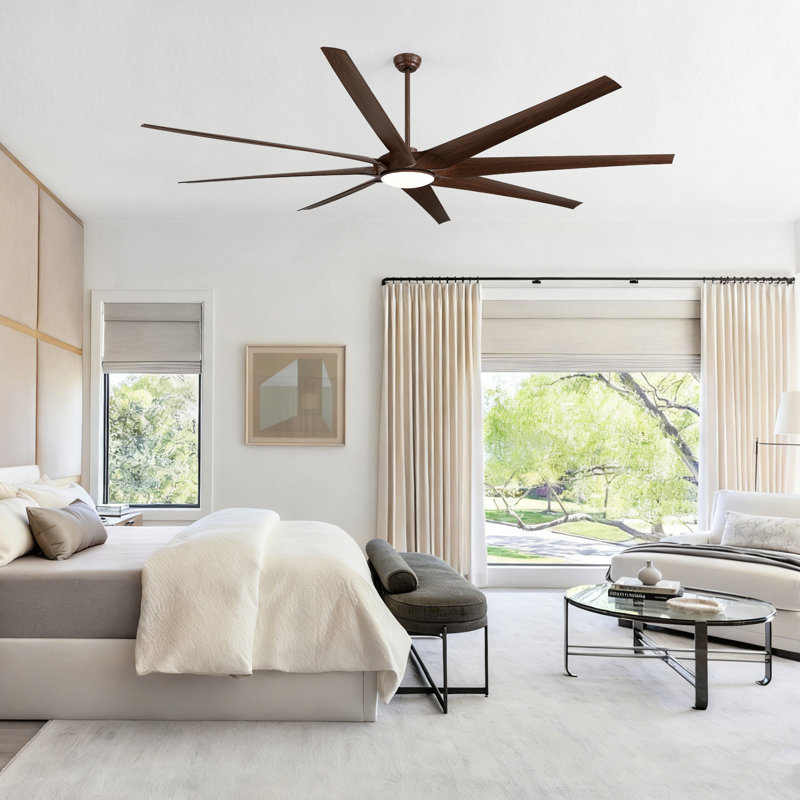 100" 8 - Blade Led Standard Ceiling Fan With Remote Control And Light Kit Included, Brown
