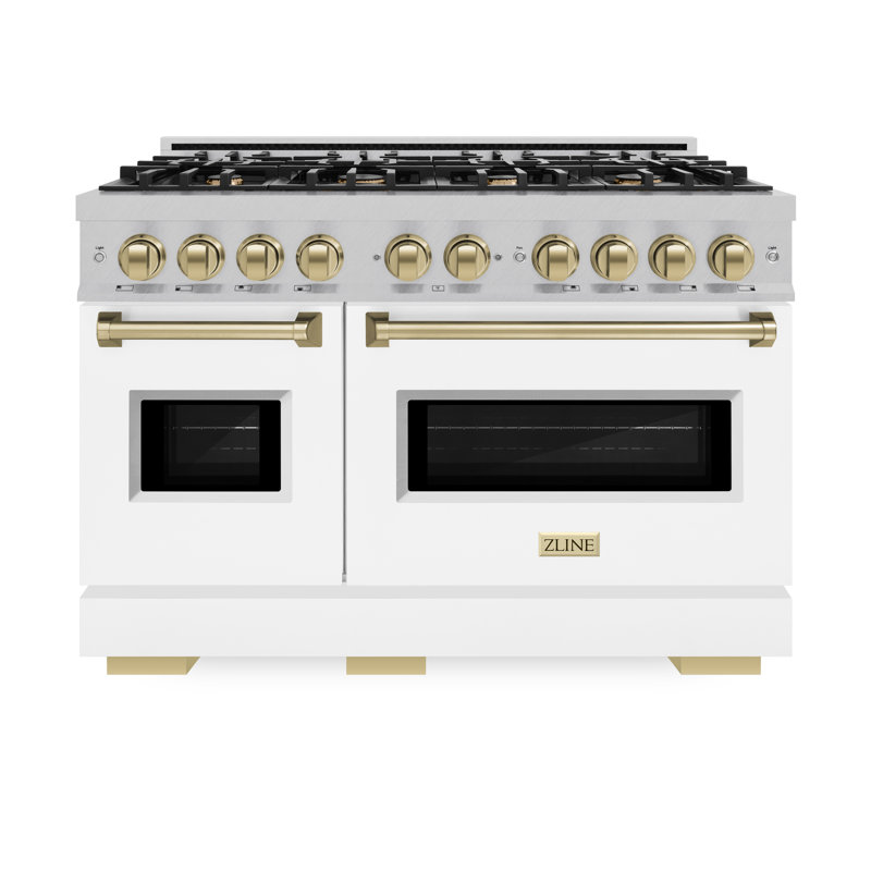 ZLINE Autograph Edition 48 in. Classic Dual Fuel Satin Steel Range w/ Accents, White/Bronze