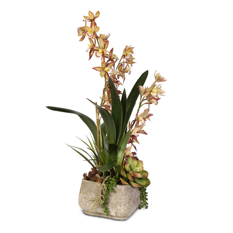 28'' Faux Flowering Plant in Cement Pot