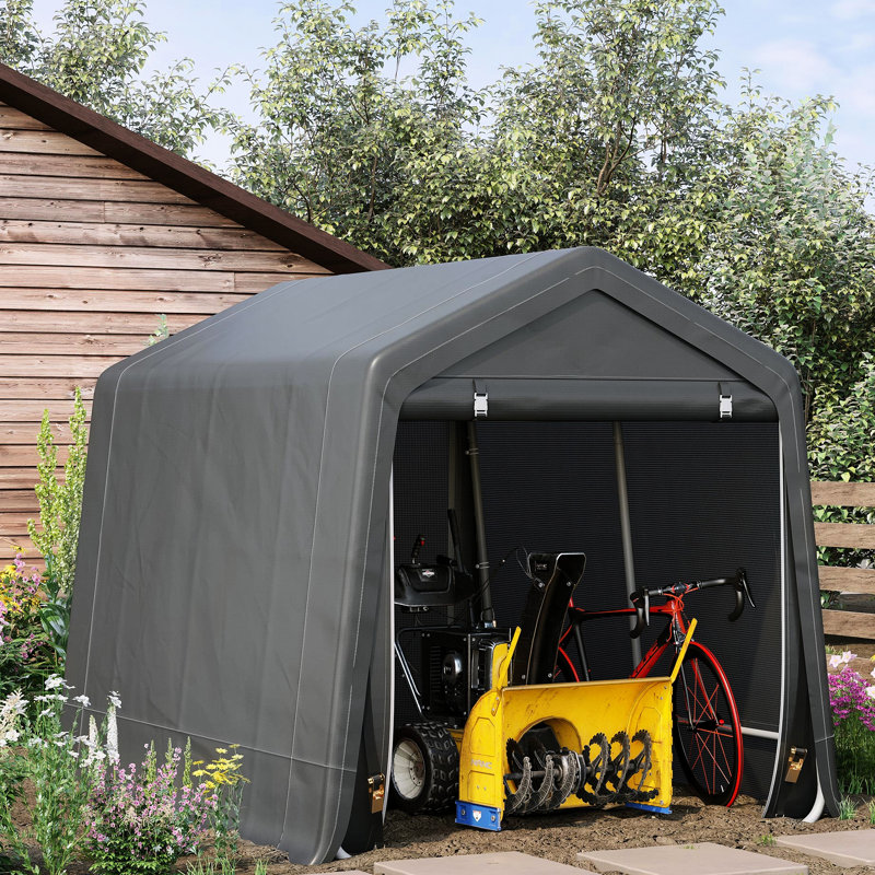 Espace de rangement portatif Carport, 9 pi x 8 pi, robuste avec portes avec couvercle et double fermeture à glissière, abri d'auto gris pour vélos