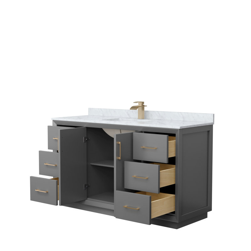 Ensemble de meuble-lavabo simple 60 po Strada_ Marbre de Carrare blanc, Gris foncé, Brun
